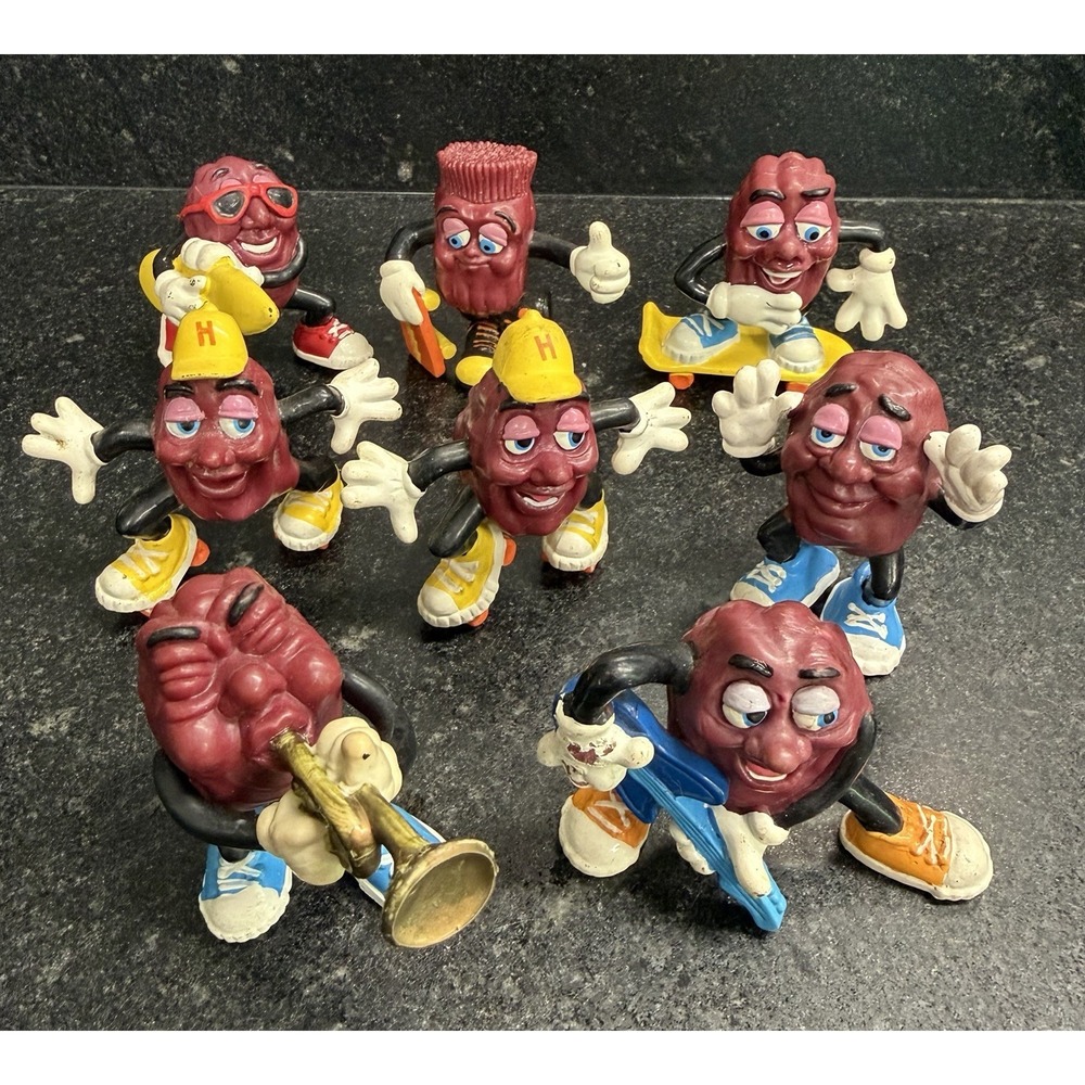 California Raisins 1988 Applause PVC Figure Lot 8 Skateboard Surf Guitar CALRAB